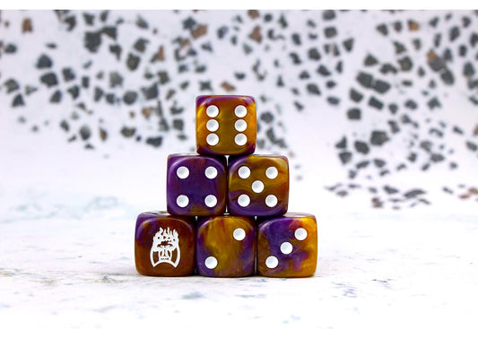 Conquest - Old Dominion: Faction Dice on Purple and Gold Dice