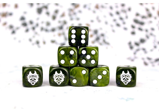 Conquest - W’adrhun: Faction Dice on Green swirl Dice