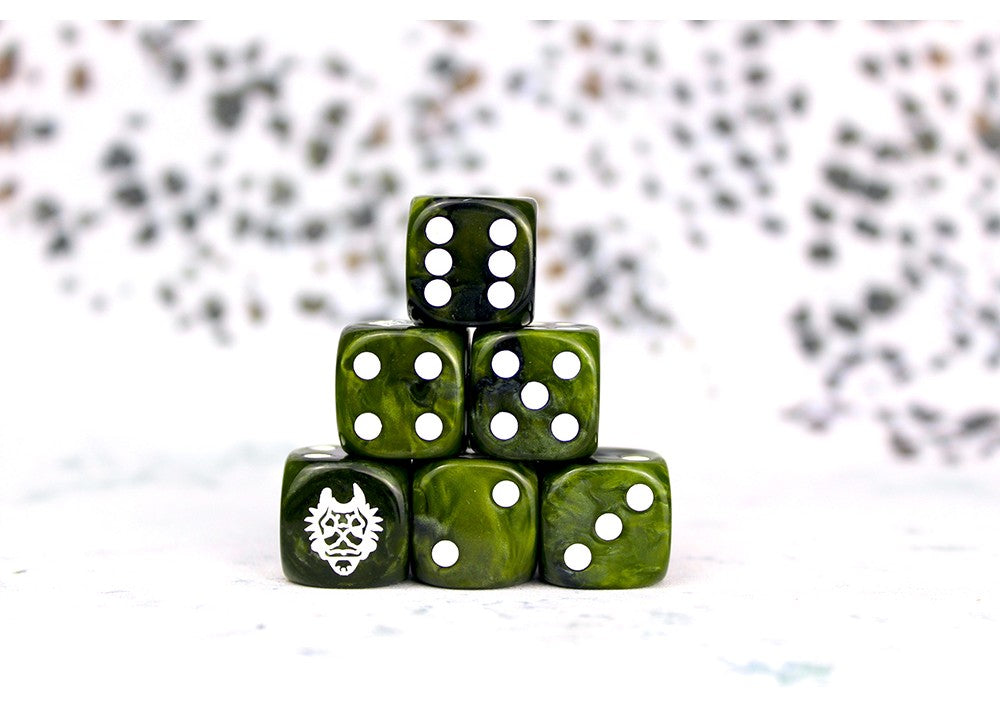 Conquest - W’adrhun: Faction Dice on Green swirl Dice