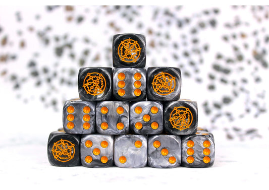 Conquest - Dweghom: Faction Dice on Gray wirl Dice